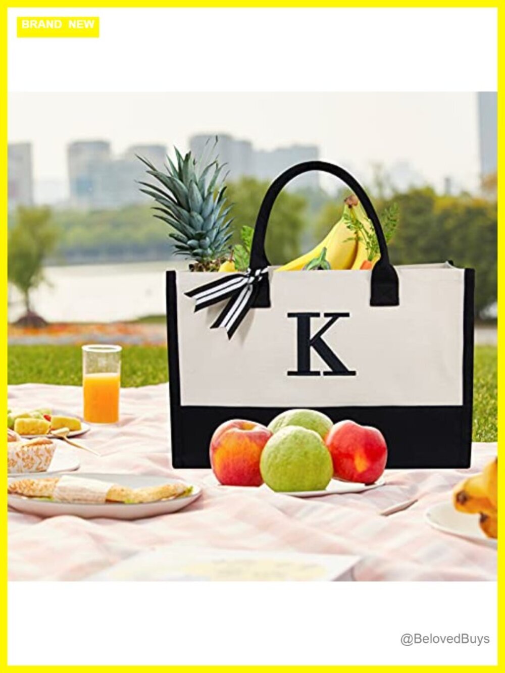 Personalized Initial Canvas Beach Bag Monogrammed Tote - Picture 3 of 7